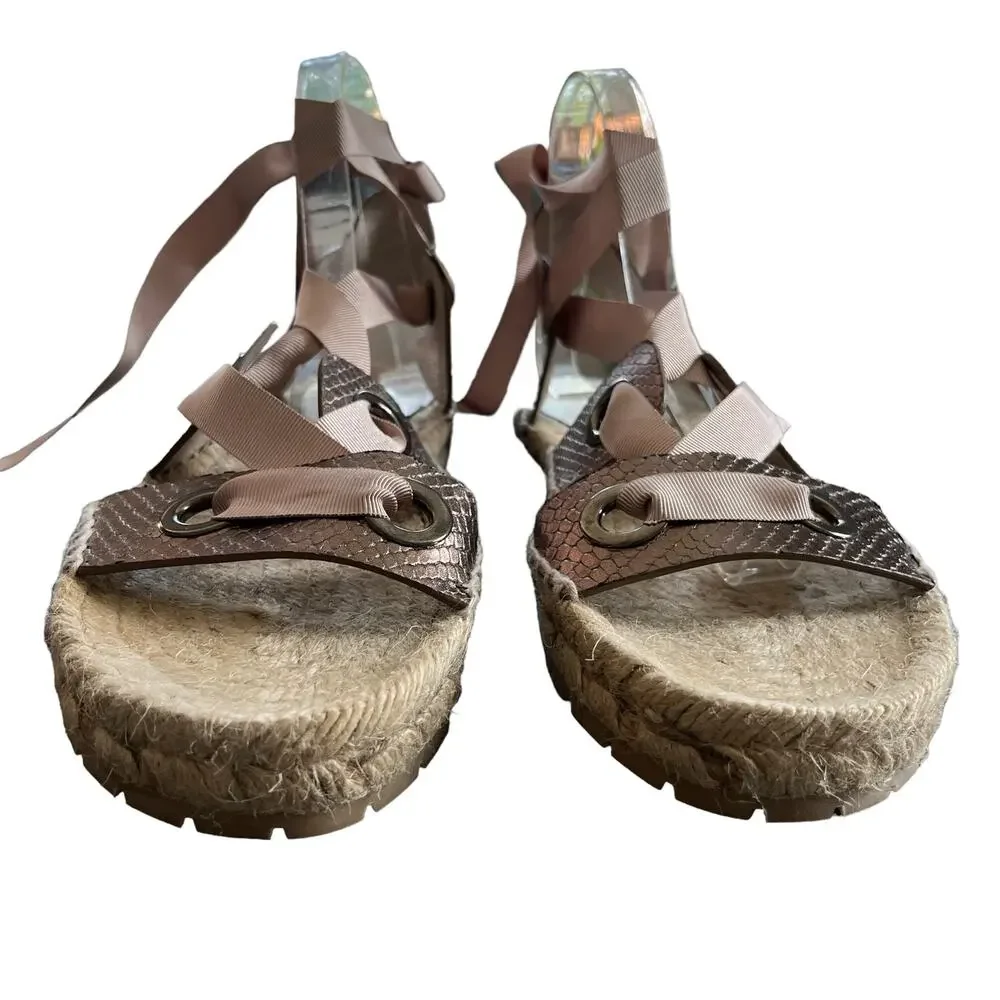 Donald Pliner Esther Leather Espadrille Sandal 10 Copper Metallic Snake